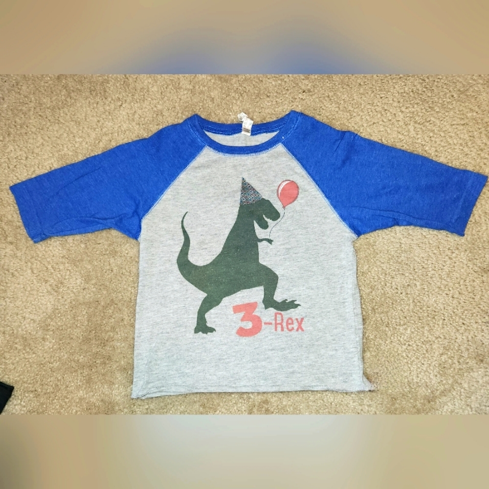 Baseball style tee, 3-Rex, Youth XS